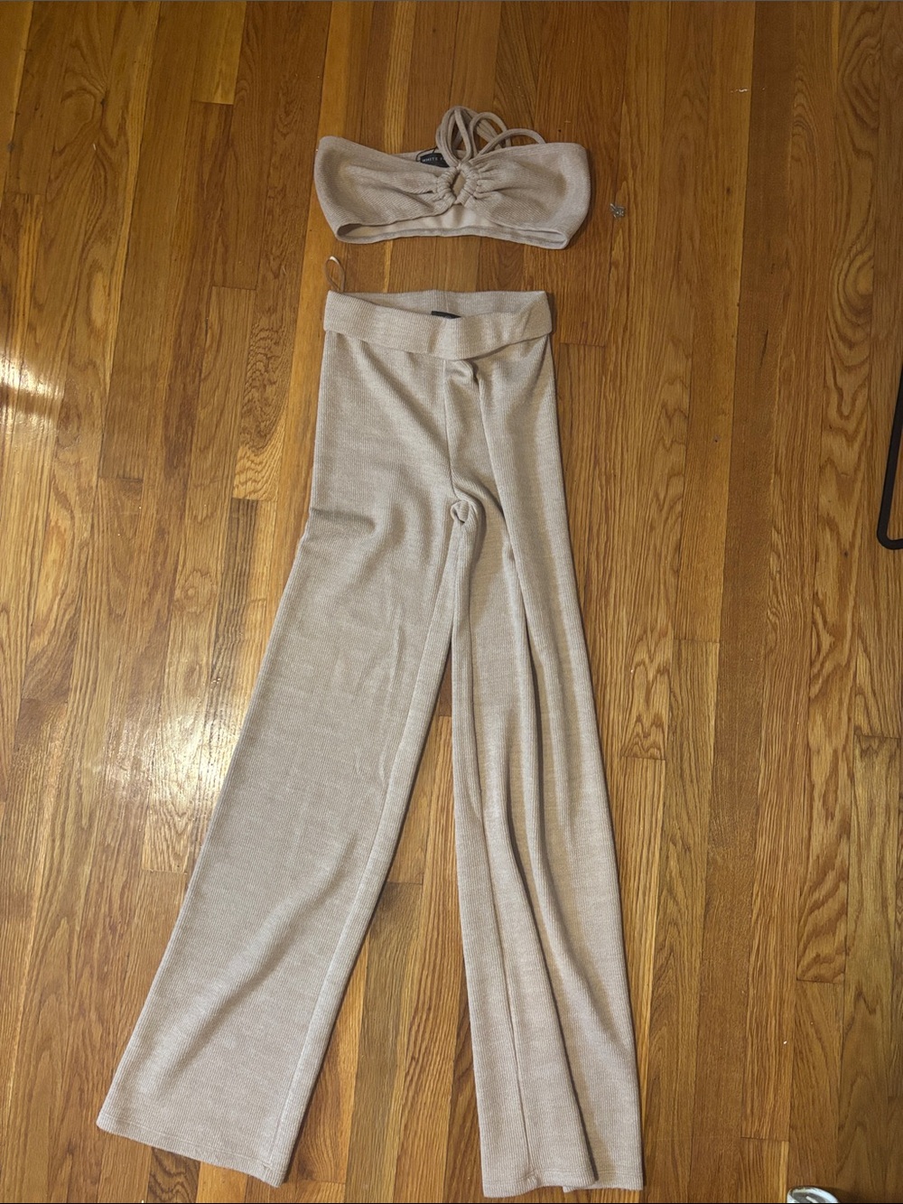 White Fox Boutique Taupe Knit Wide-Leg Pants